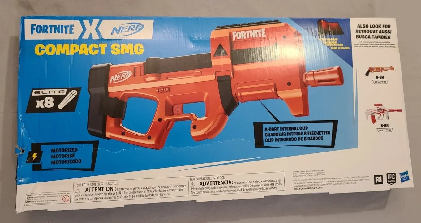 NERF x Fortnite Compact SMG Motorized Dart Blaster Elite x8 - New In Box!